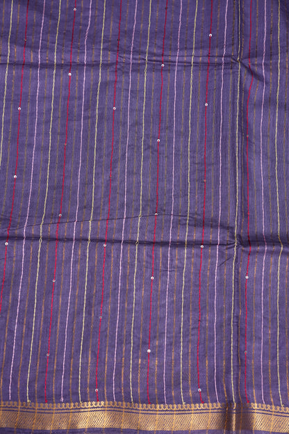 Hand Embroidery Pure Linen Silk Saree With Gold Zari Border - Smoky Lavender Purple