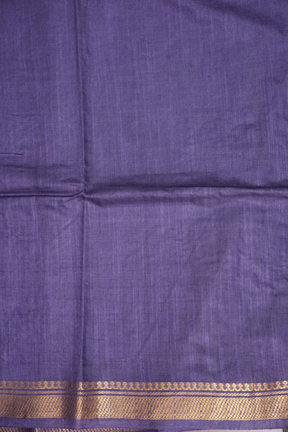Hand Embroidery Pure Linen Silk Saree With Gold Zari Border - Smoky Lavender Purple