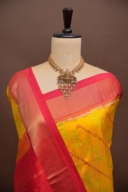 Pure Ikkat Soft Silk Saree - Yellow & Red