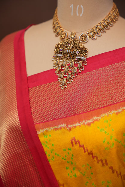 Pure Ikkat Soft Silk Saree - Yellow & Red