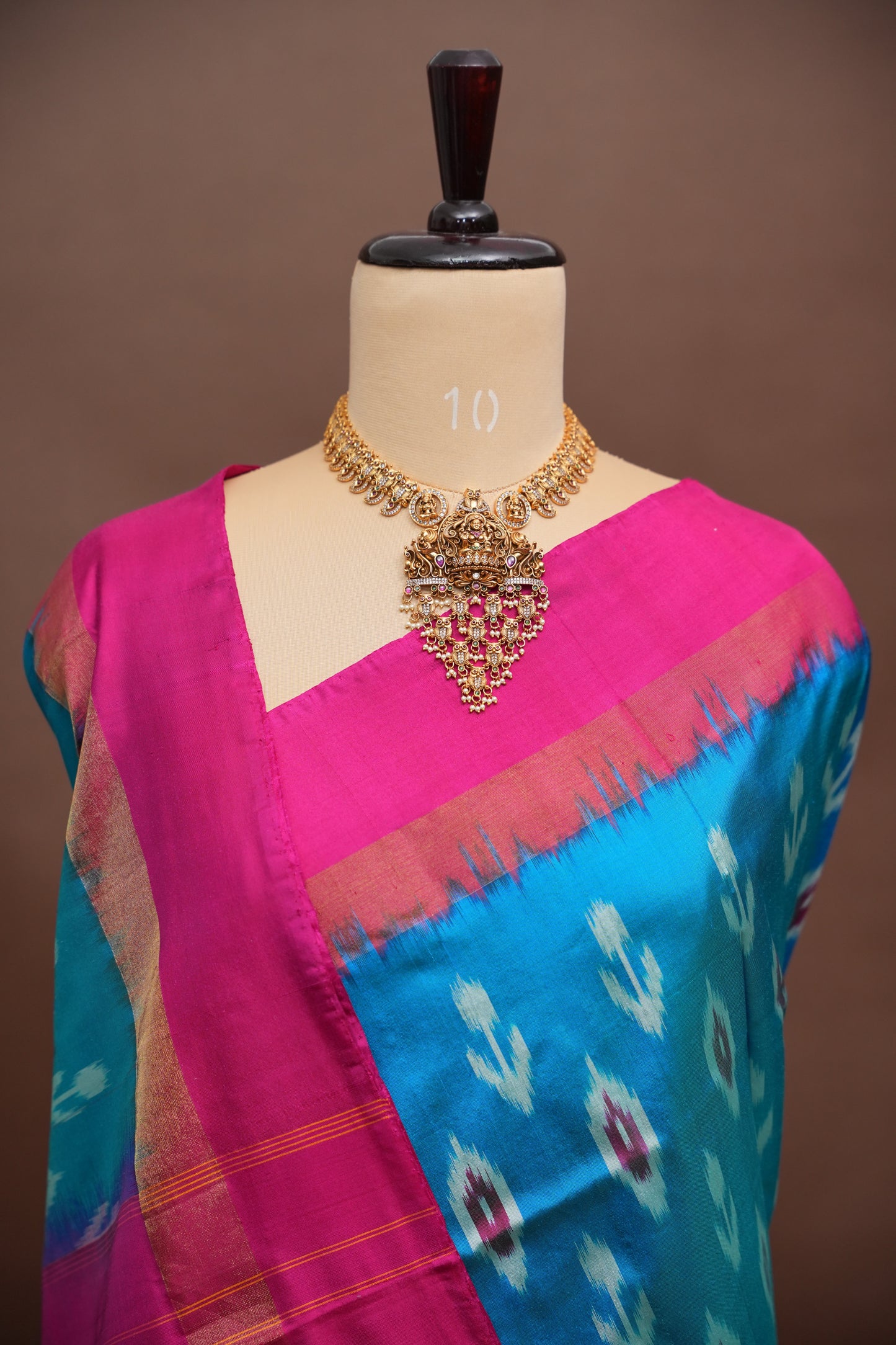 Pure Ikkat Soft Silk Saree - Turquoise Blue & Rani Pink