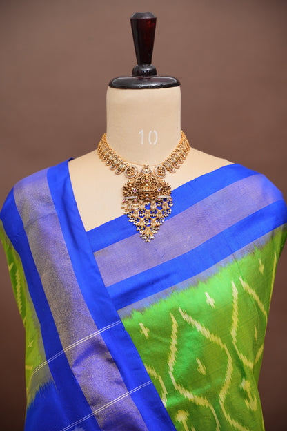 Pure Ikkat Soft Silk Saree - Green & Blue