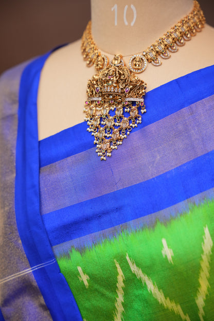 Pure Ikkat Soft Silk Saree - Green & Blue