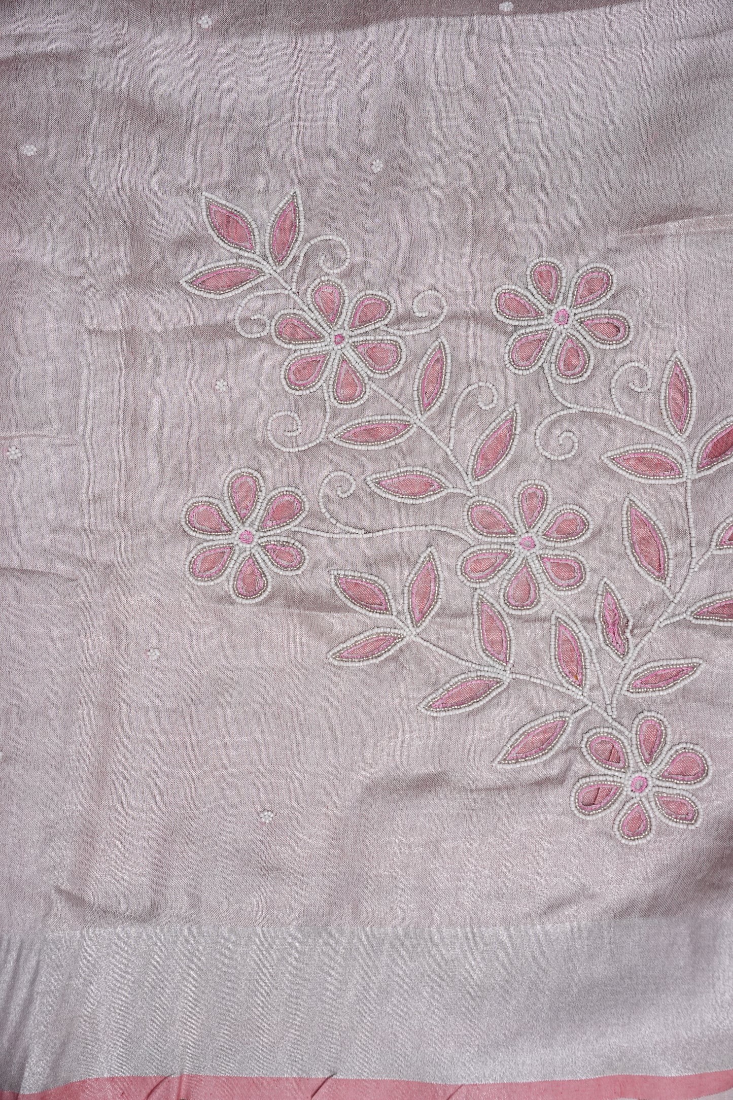 Hand Embroidered Pure Tissue Linen Silk Saree - Blush Pink