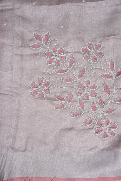 Hand Embroidered Pure Tissue Linen Silk Saree - Blush Pink