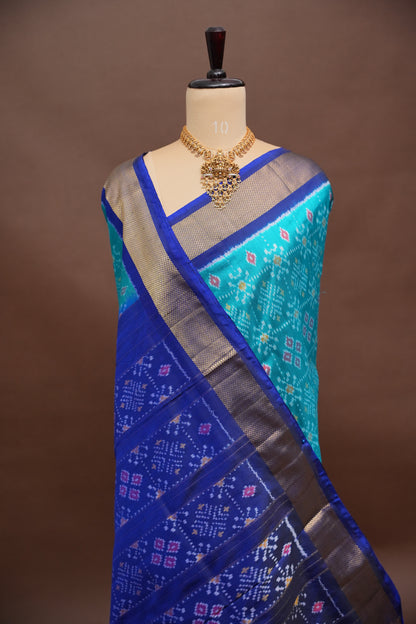 Pure Ikkat Soft Silk Saree - Teal Blue & Royal Blue