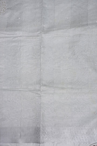 Hand Embroidered Pure Tissue Linen Silk Saree - Silver