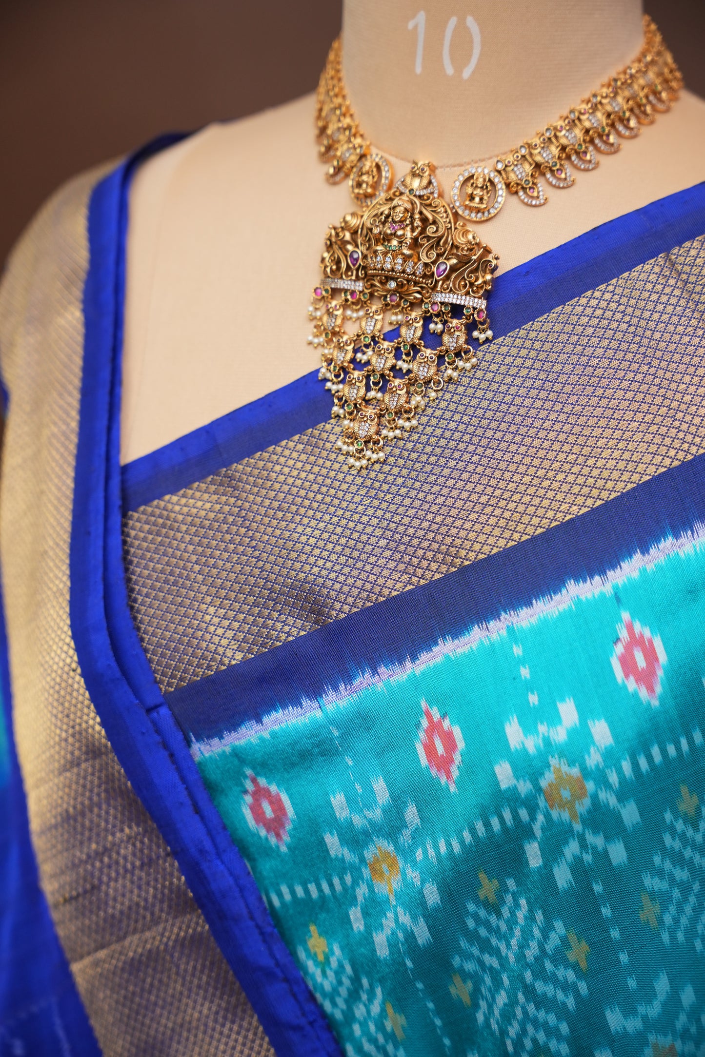 Pure Ikkat Soft Silk Saree - Teal Blue & Royal Blue