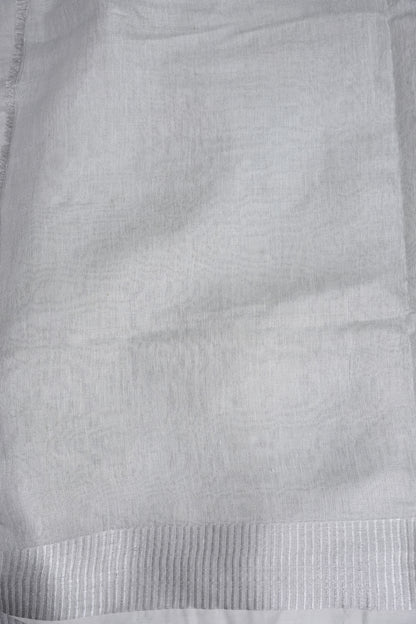 Hand Embroidered Pure Tissue Linen Silk Saree - Silver
