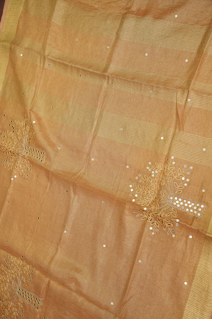Hand Embroidered Pure Tissue Linen Silk Saree - Gold