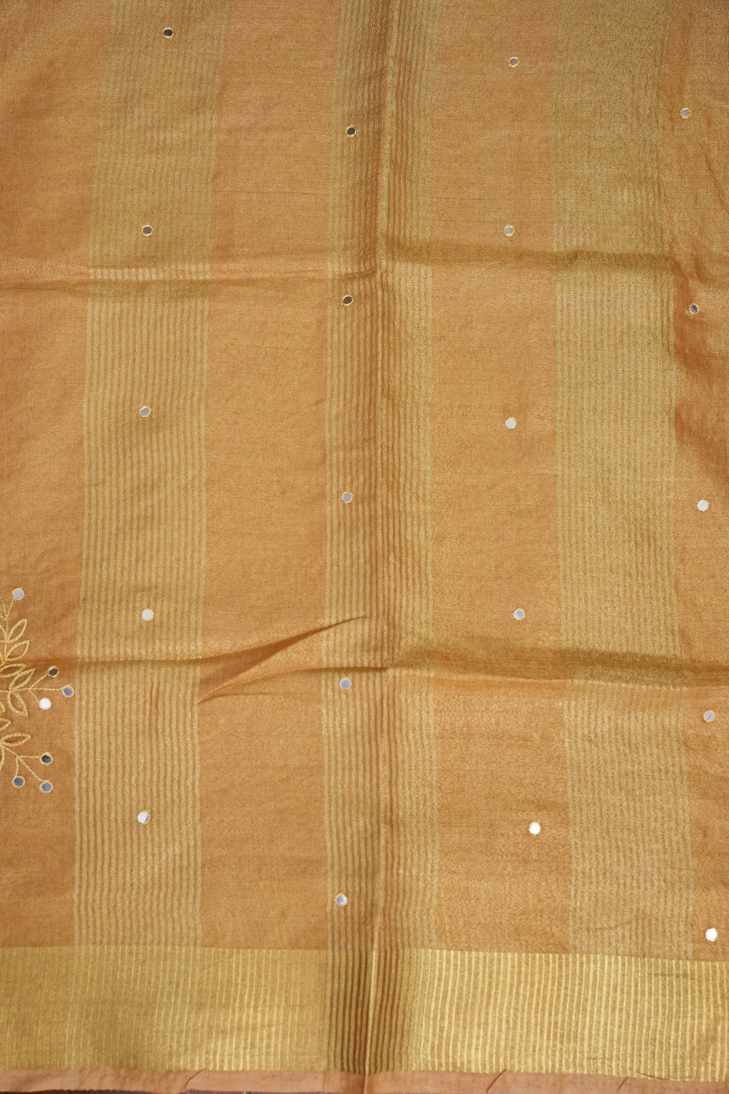 Hand Embroidered Pure Tissue Linen Silk Saree - Gold