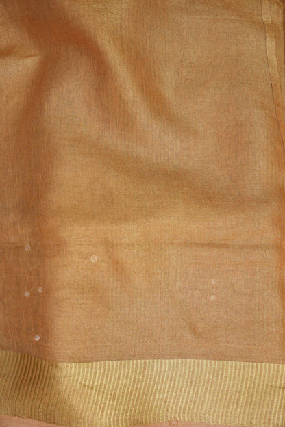 Hand Embroidered Pure Tissue Linen Silk Saree - Gold