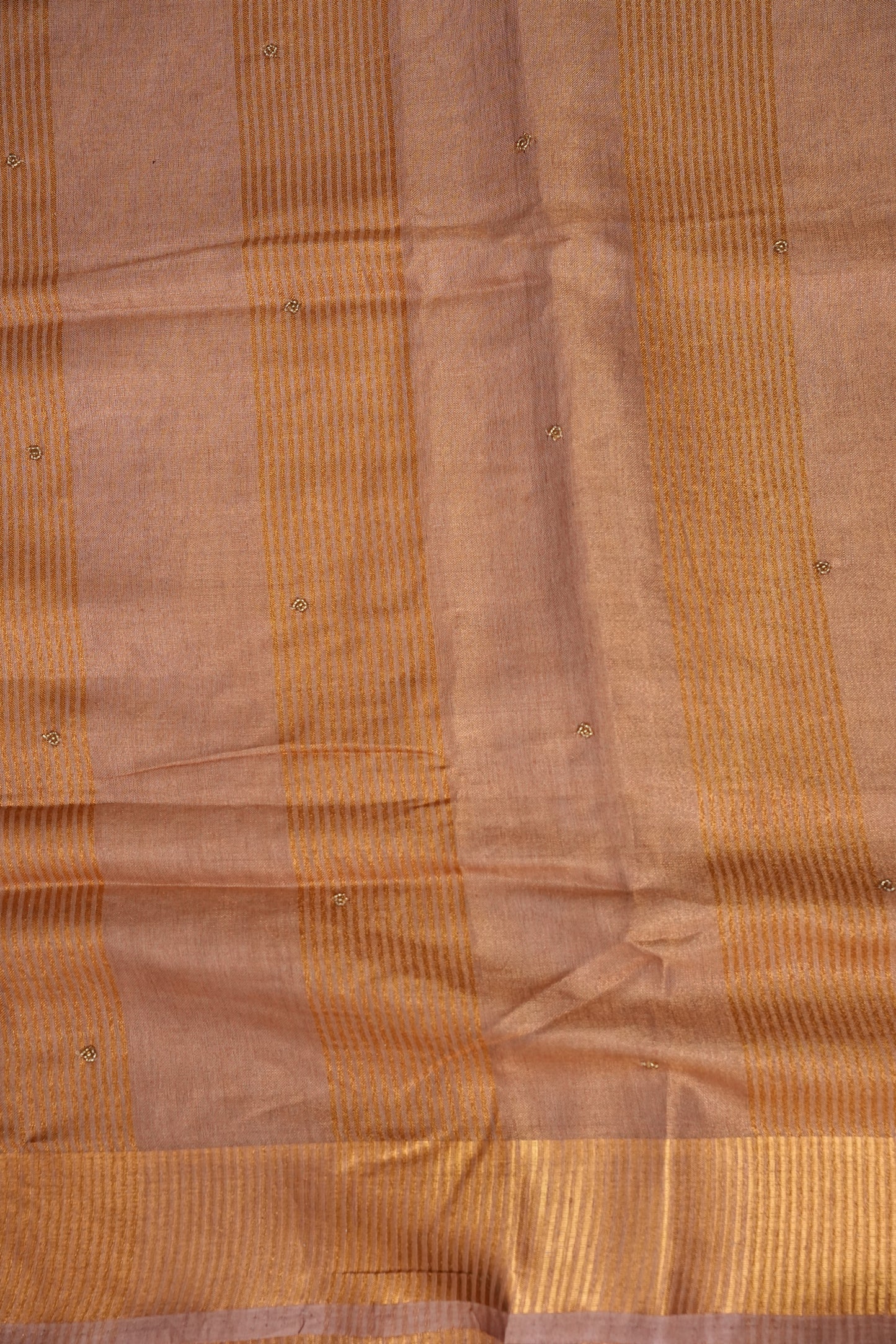 Hand Embroidered Pure Tissue Linen Silk Saree - Pinkish Peach