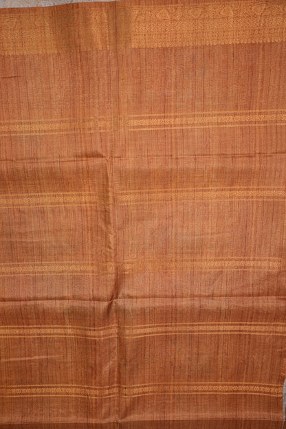 Semi Tussar Saree – Copper Brown & Magenta with Heritage Digital Print