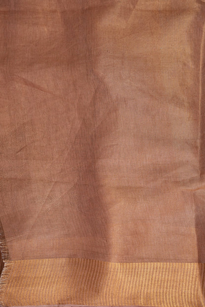 Hand Embroidered Pure Tissue Linen Silk Saree - Pinkish Peach