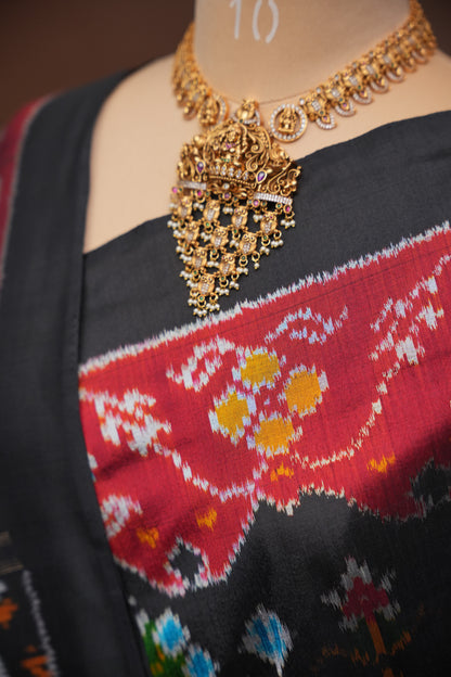 Pure Ikkat Soft Silk Saree - Black with Multicolour