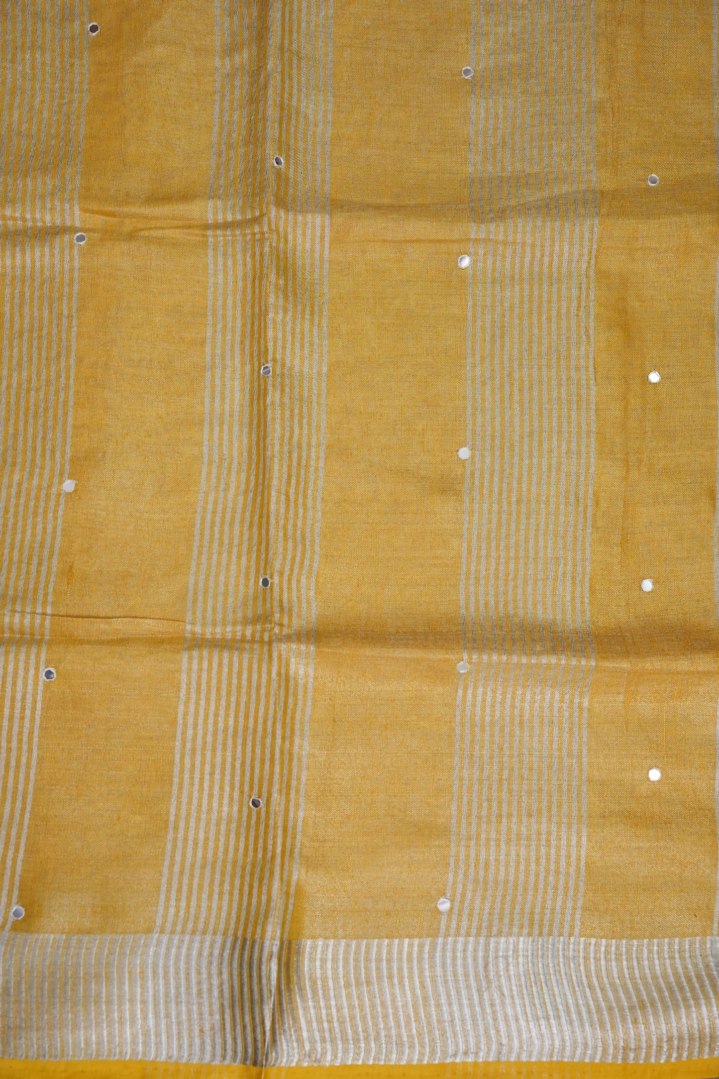 Hand Embroidered Pure Tissue Linen Silk Saree - Yellow