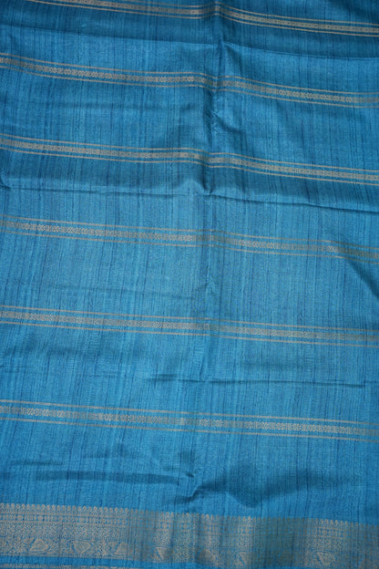 Semi Tussar Saree – Sky Blue & Sage Green with Heritage Digital Print