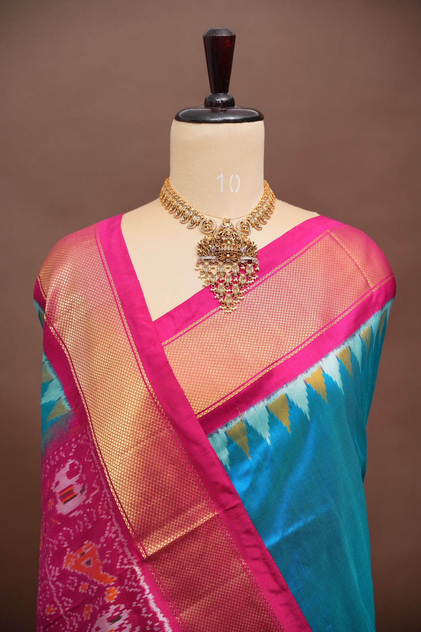 Pure Ikkat Soft Silk Saree - Teal Blue & Rani Pink