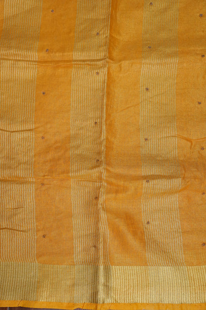 Hand Embroidered Pure Tissue Linen Silk Saree - Mustard Yellow