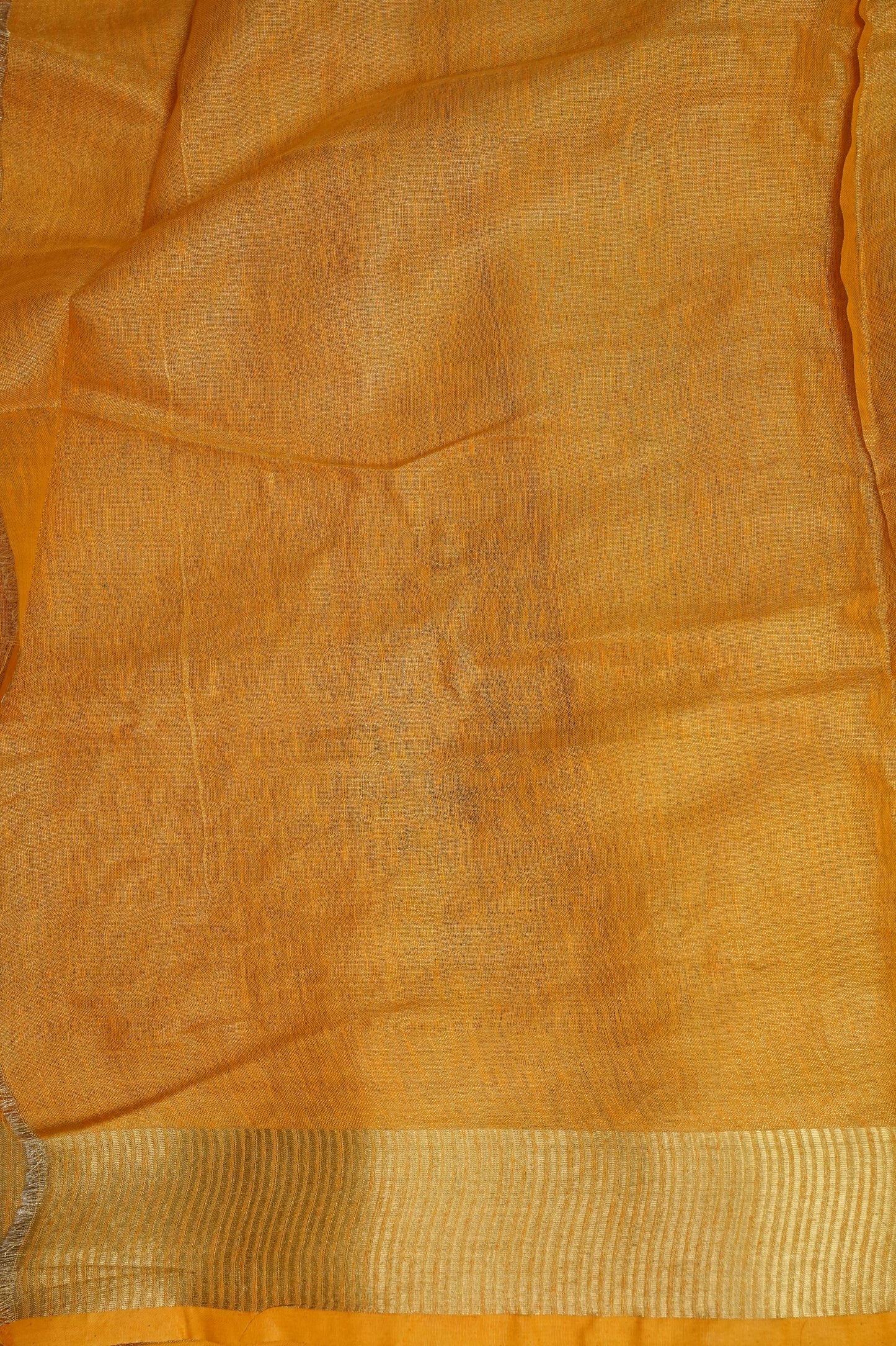Hand Embroidered Pure Tissue Linen Silk Saree - Mustard Yellow