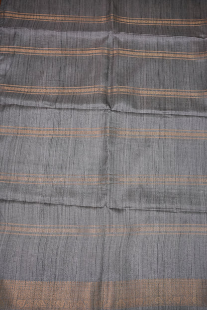 Semi Tussar Saree – Peach & Grey with Heritage Digital Print