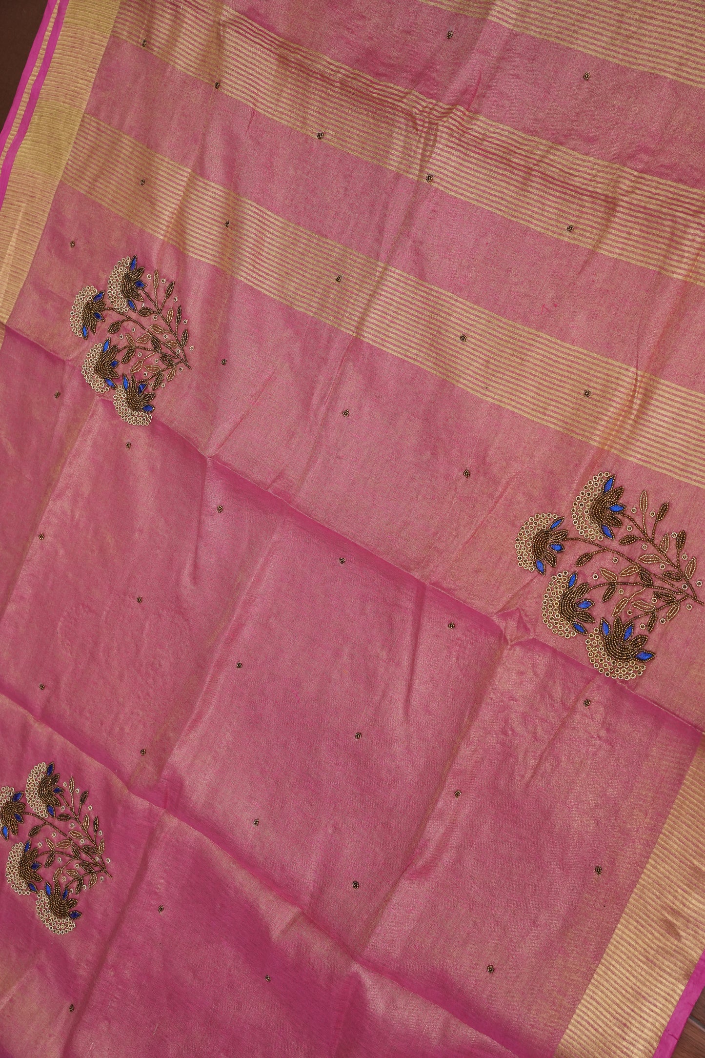 Hand Embroidered Pure Tissue Linen Silk Saree - Blush Pink