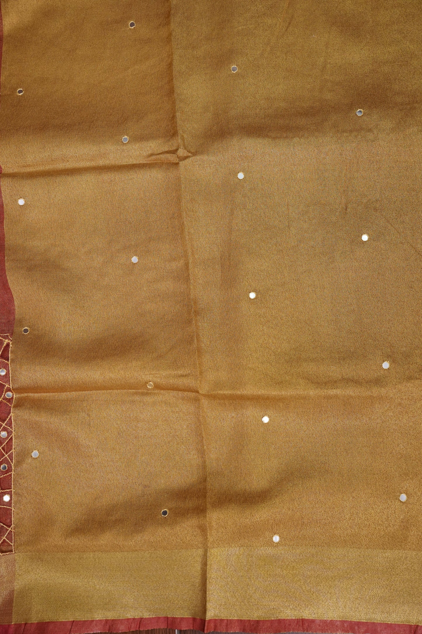 Hand Embroidered Pure Tissue Linen Silk Saree - Peach Orange