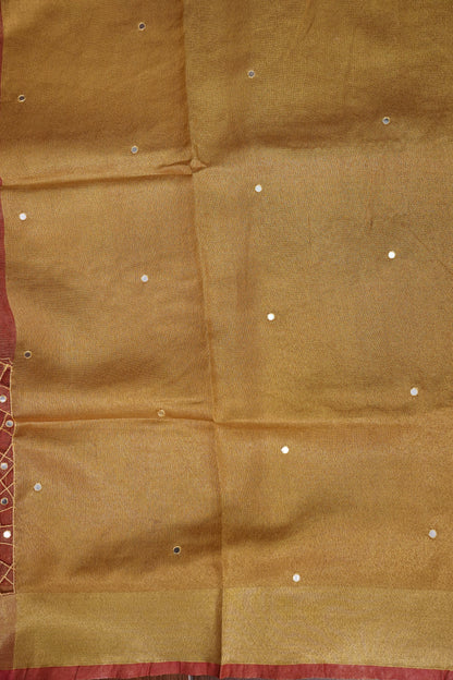 Hand Embroidered Pure Tissue Linen Silk Saree - Peach Orange