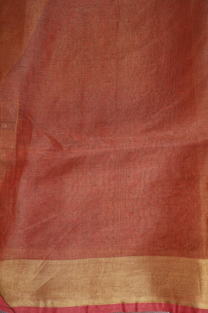 Hand Embroidered Pure Tissue Linen Silk Saree - Peach Orange