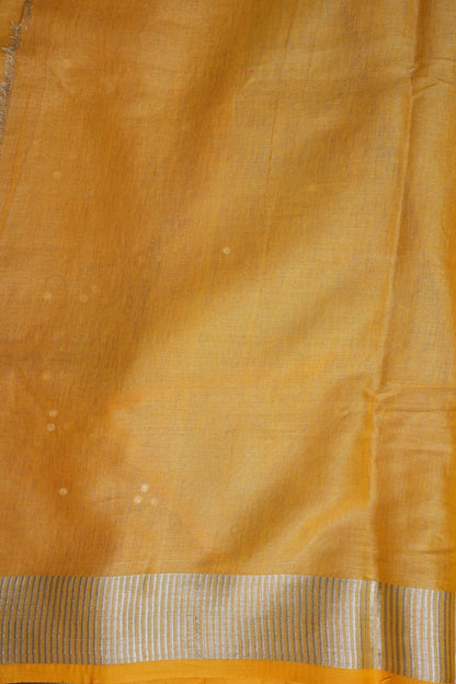 Hand Embroidered Pure Tissue Linen Silk Saree - Yellow