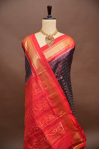 Pure Ikkat Soft Silk Saree - Coffee with Red