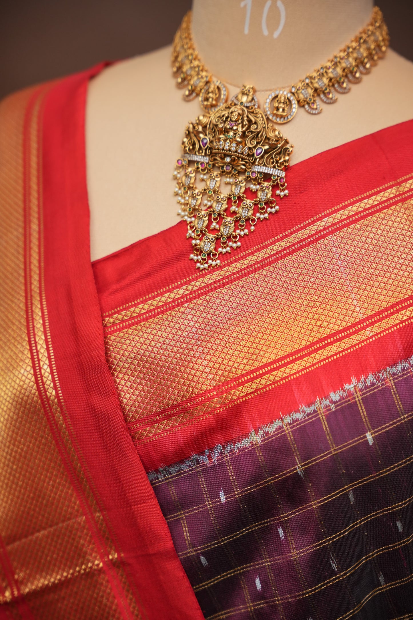 Pure Ikkat Soft Silk Saree - Coffee with Red