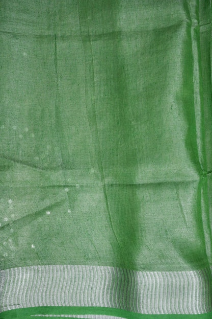 Hand Embroidered Pure Tissue Linen Silk Saree - Leaf Green