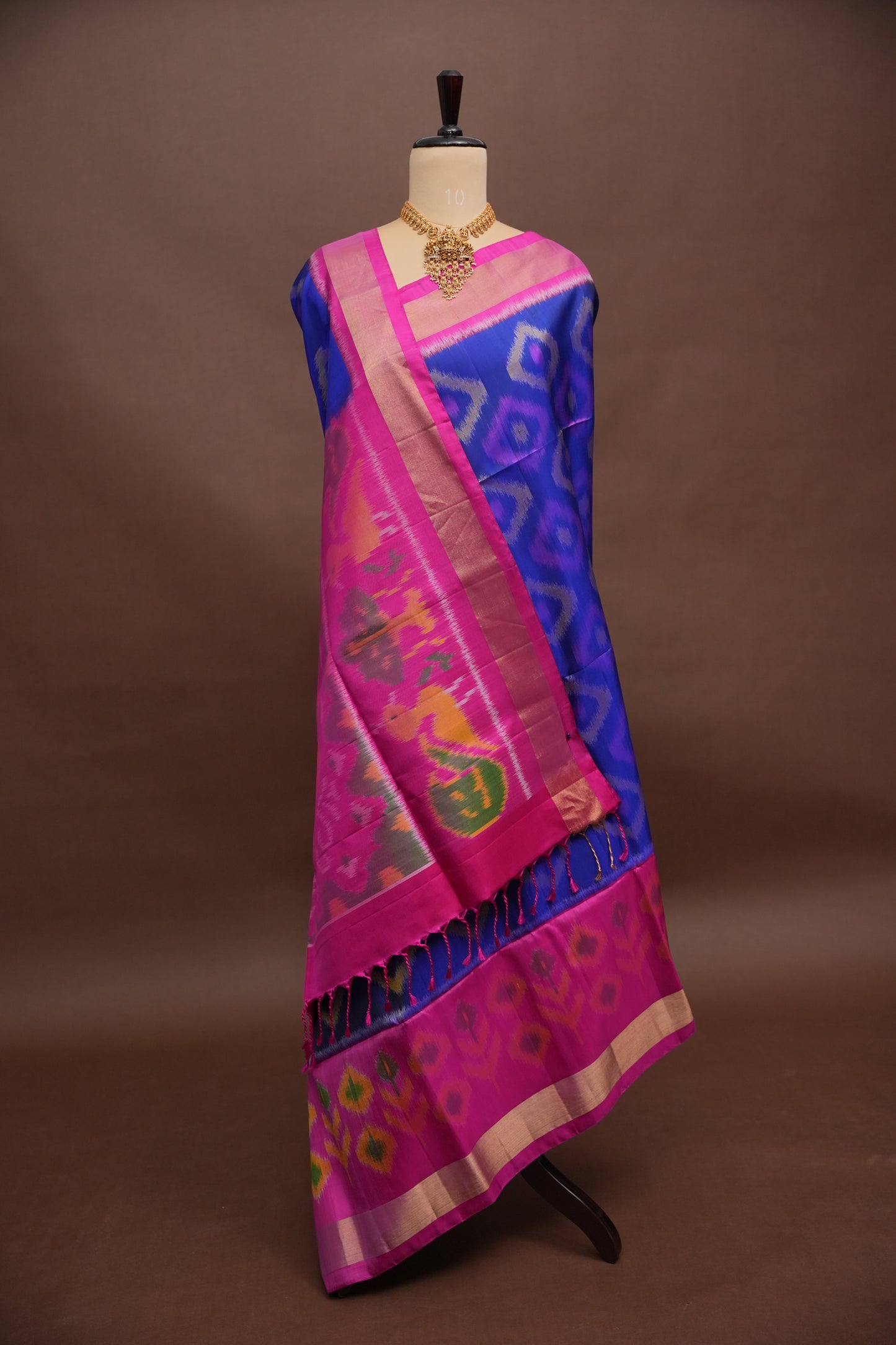 Pure Ikkat Soft Silk Saree – Royal Blue & Pink