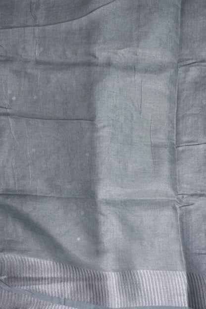 Hand Embroidered Pure Tissue Linen Silk Saree - Silver Grey
