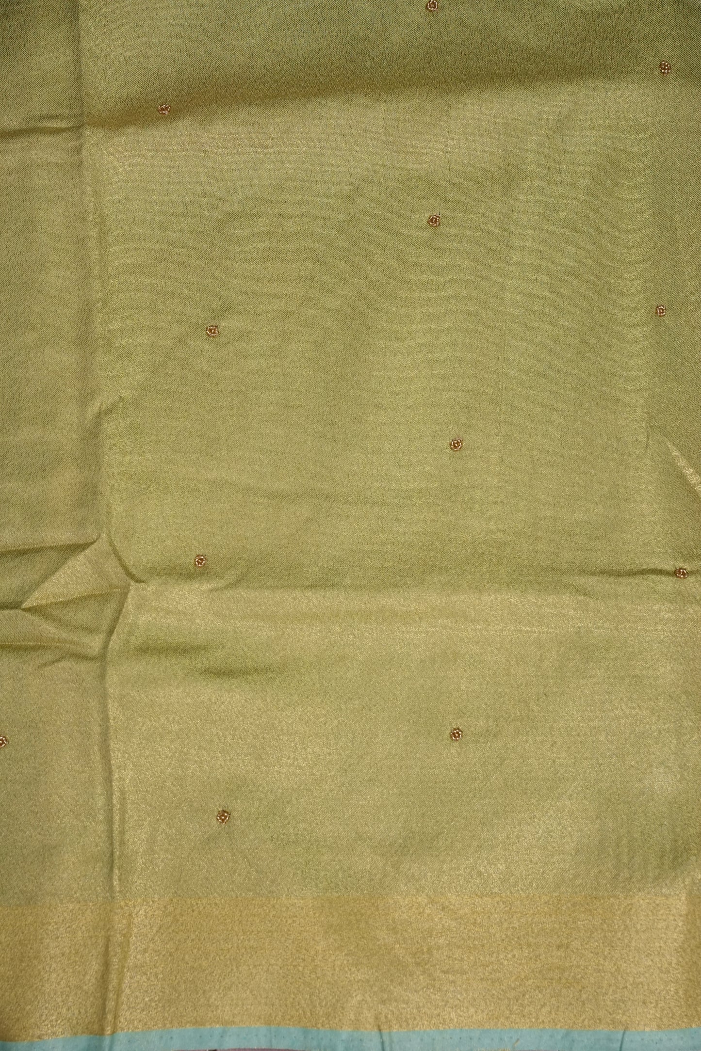 Hand Embroidered Pure Tissue Linen Silk Saree - Sky Blue & Gold