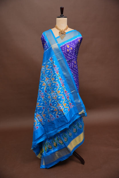 Pure Ikkat Soft Silk Saree - Purple with Blue