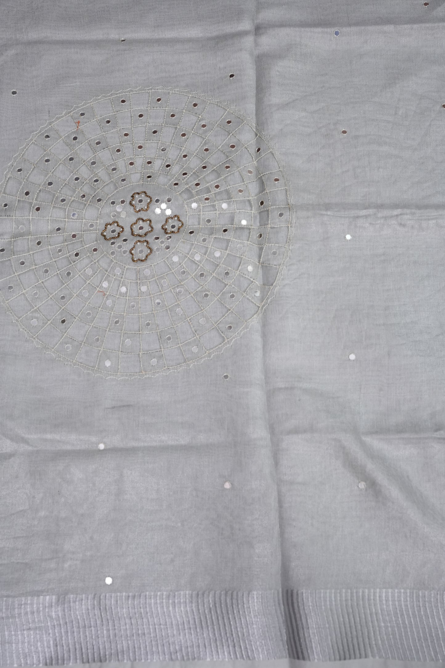 Hand Embroidered Pure Tissue Linen Silk Saree - White silver