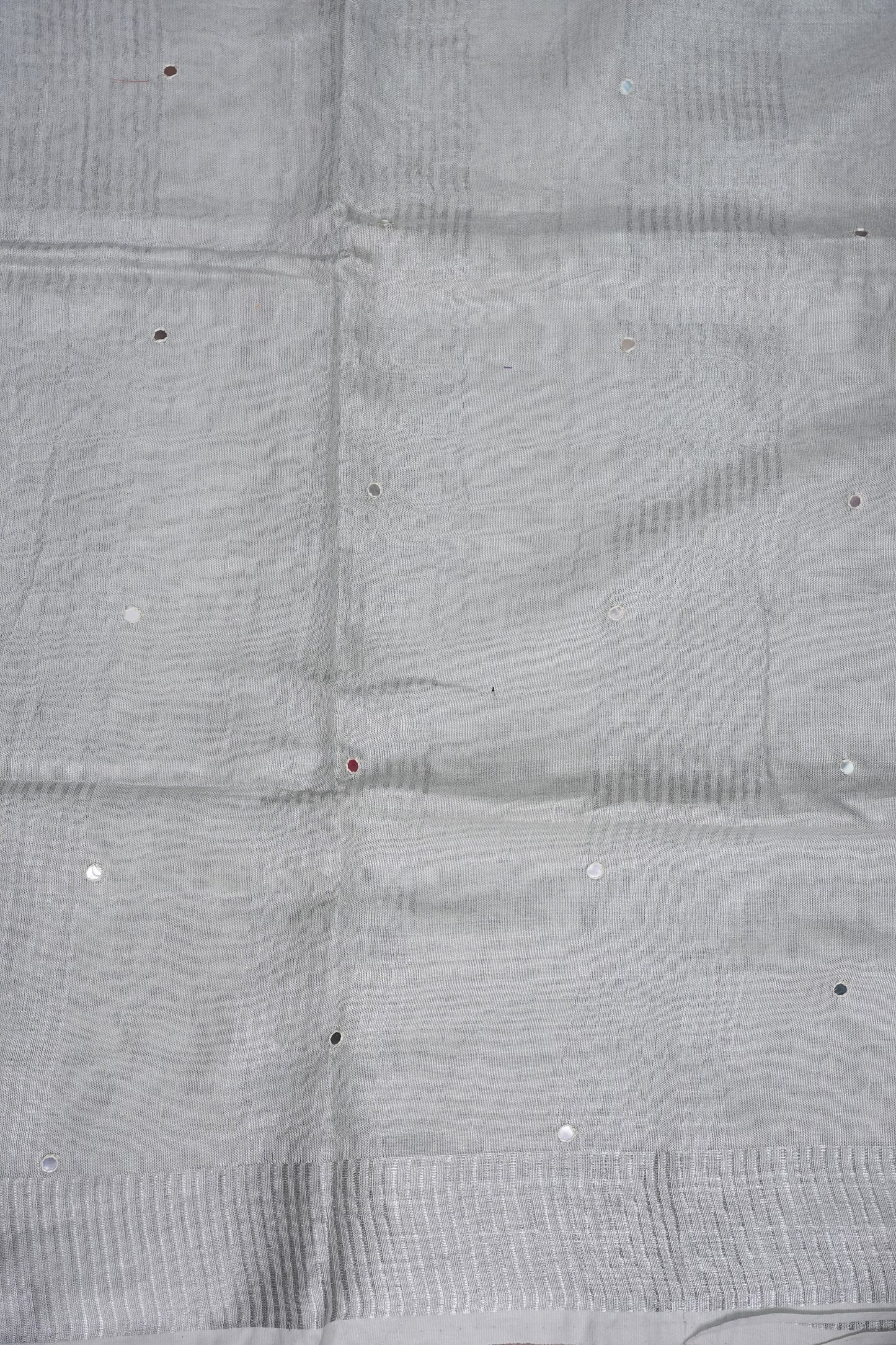 Hand Embroidered Pure Tissue Linen Silk Saree - White silver