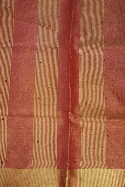Hand Embroidered Pure Tissue Linen Silk Saree - Dark Peach
