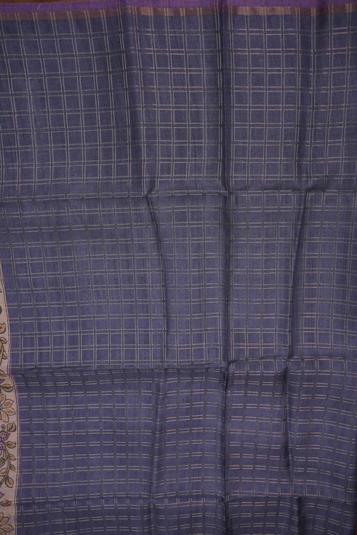 Semi Tussar Raw Silk Saree with Checkered Body & Kalamkari Pallu and Blouse – Lavender Purple