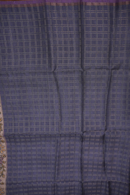 Semi Tussar Raw Silk Saree with Checkered Body & Kalamkari Pallu and Blouse – Lavender Purple