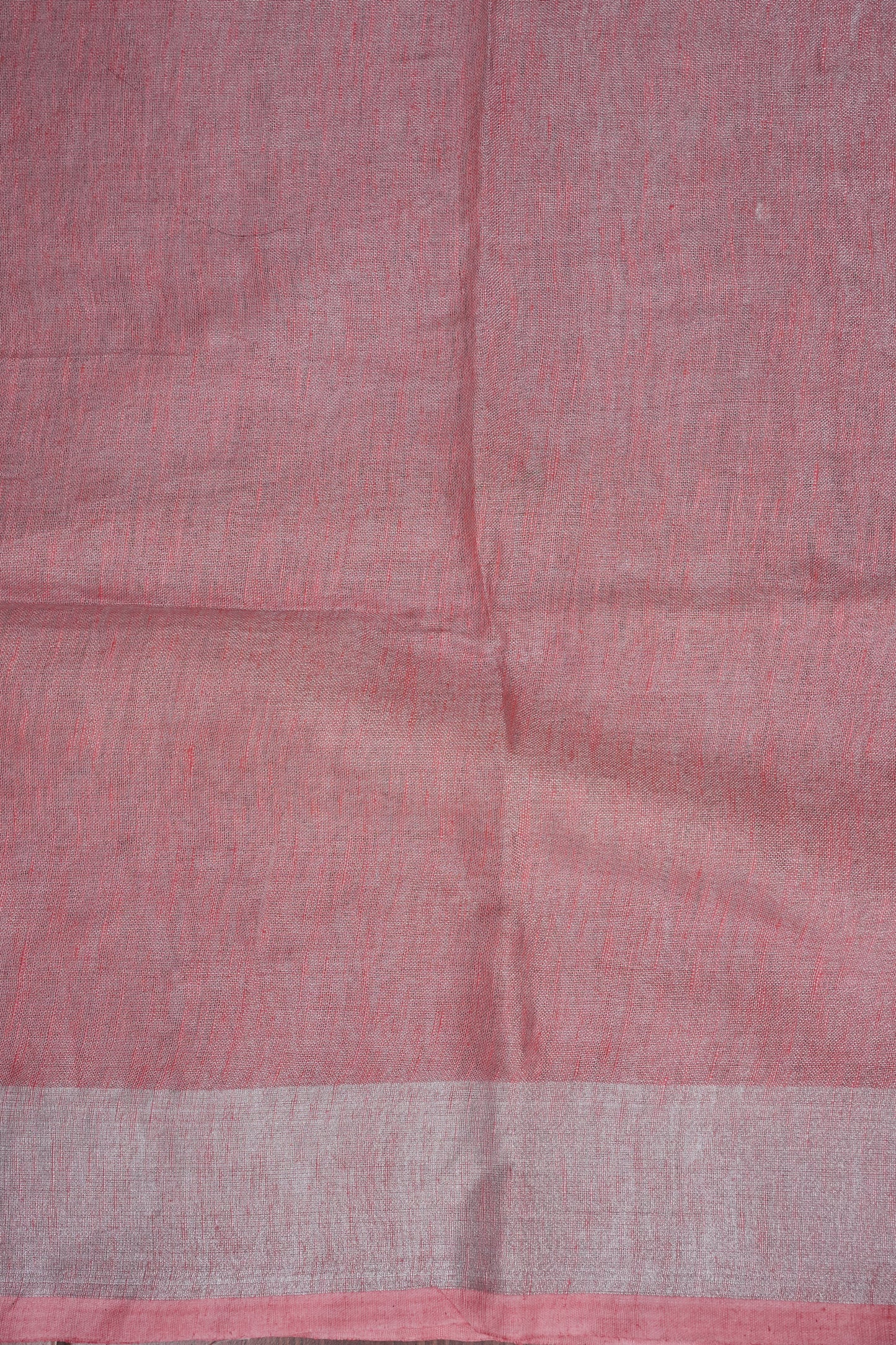 Hand Embroidered Pure Tissue Linen Silk Saree - Salmon Pink