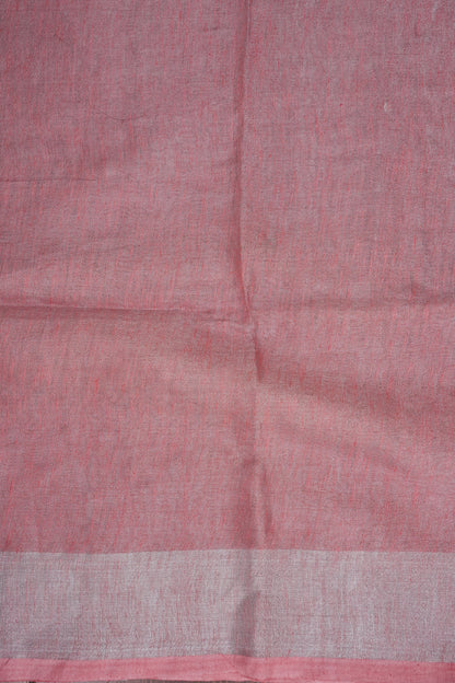 Hand Embroidered Pure Tissue Linen Silk Saree - Salmon Pink