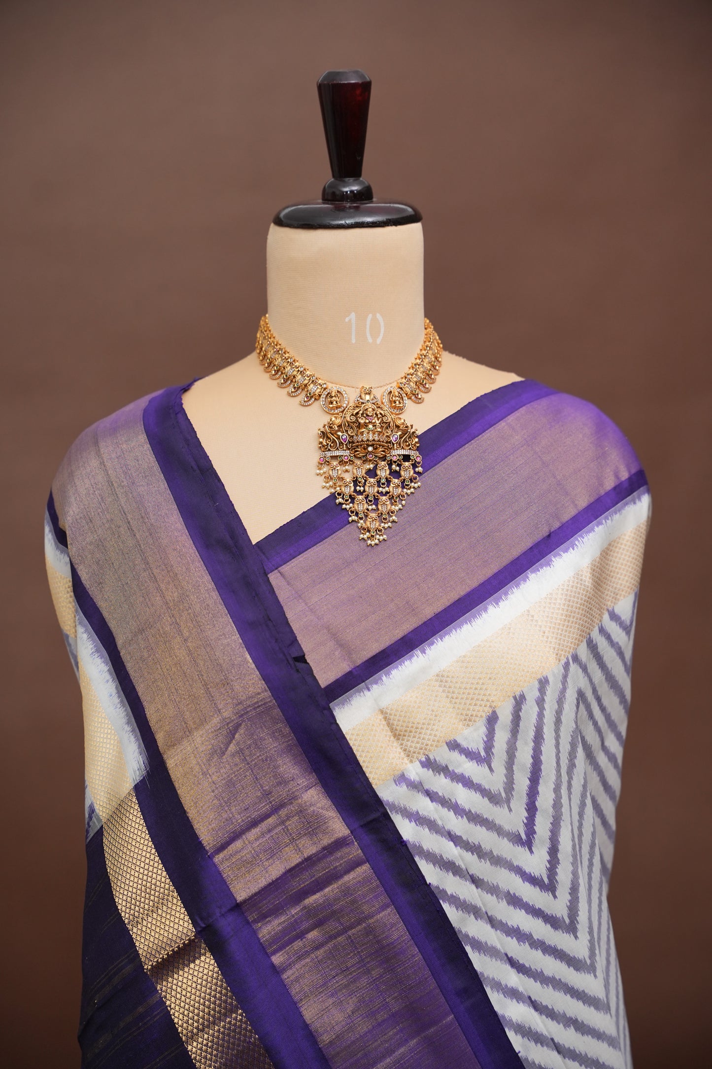 Pure Ikkat Soft Silk Saree - Ivory & Deep Purple