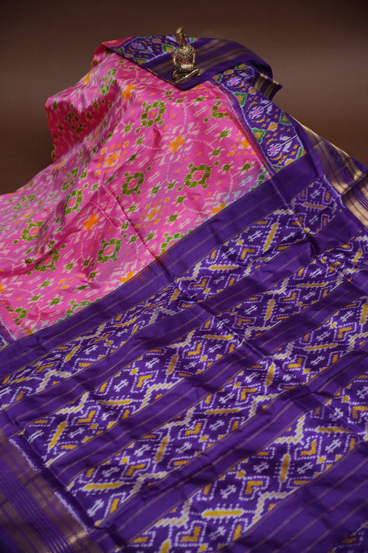 Pure Ikkat Soft Silk Saree - Purple & Pink