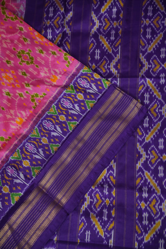 Pure Ikkat Soft Silk Saree - Purple & Pink
