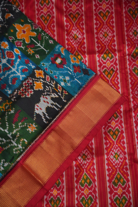 Pure Ikkat Soft Silk Saree - Black with Multicolor