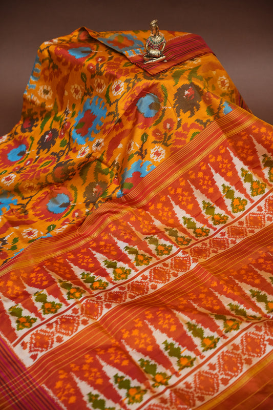 Pure Ikkat Soft Silk Saree - Mustard Yellow